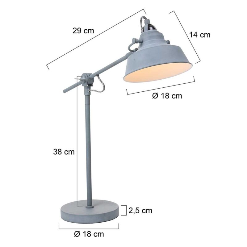 Grijze stoere tafellamp Nove 1321GR met E27 fitting - Afbeelding 6