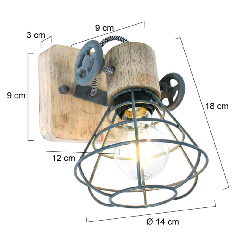 Grijze wandlamp / spot Geurnesey 1578GR met E27 fitting - Afbeelding 6