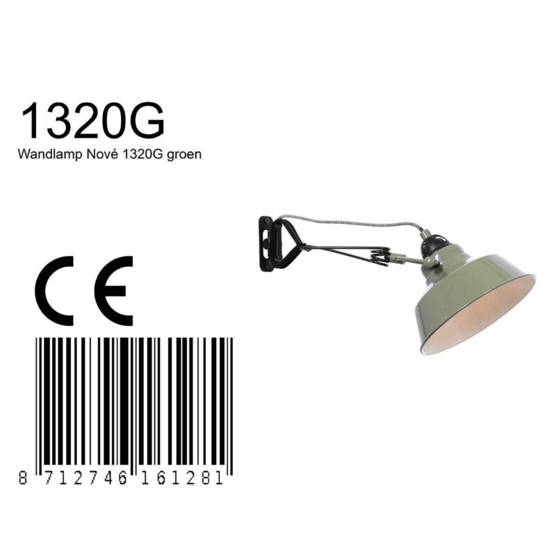Groene klemlamp / wandlamp Nove 1320G met E27 fitting en schakelaar - Afbeelding 9