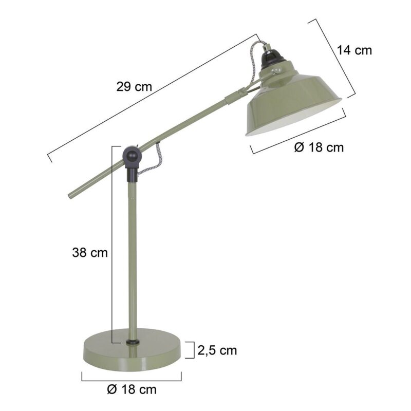 Groene stoere tafellamp Nove 1321G met E27 fitting - Afbeelding 7