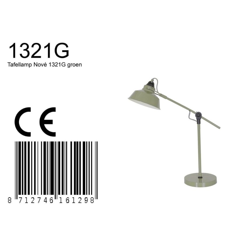 Groene stoere tafellamp Nove 1321G met E27 fitting - Afbeelding 8
