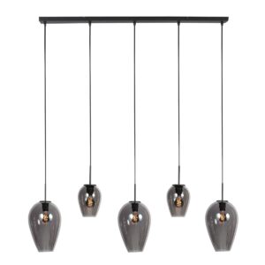 HaloSwap 4280ZW – Zwarte langwerpige hanglamp met smoke glas in twee formaten