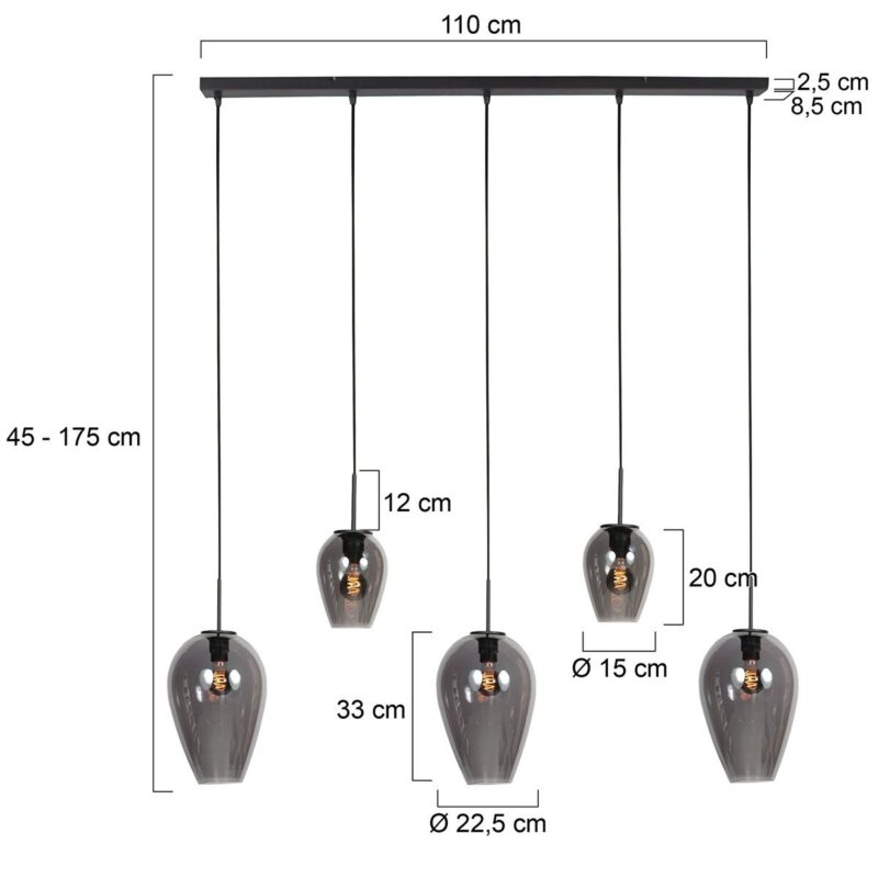 HaloSwap 4280ZW – Zwarte langwerpige hanglamp met smoke glas in twee formaten - Afbeelding 6