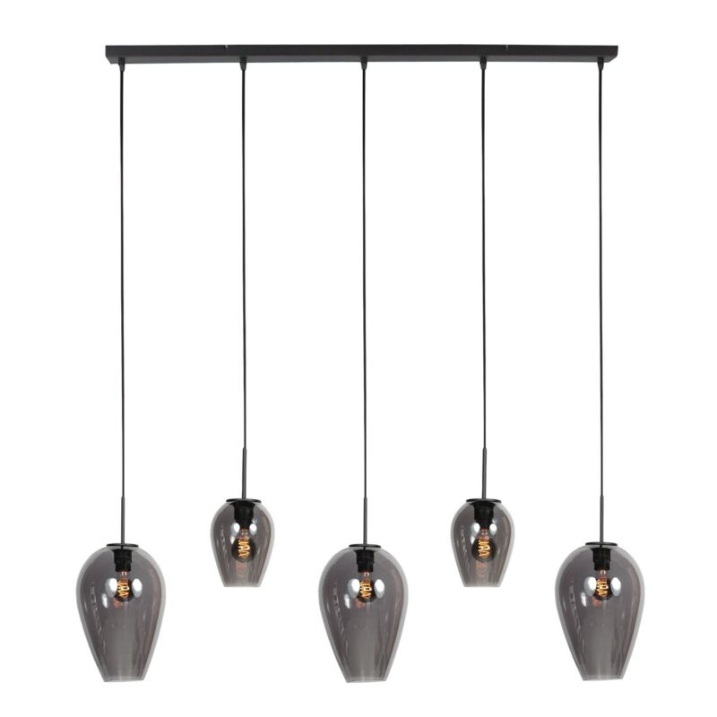 HaloSwap 4280ZW – Zwarte langwerpige hanglamp met smoke glas in twee formaten