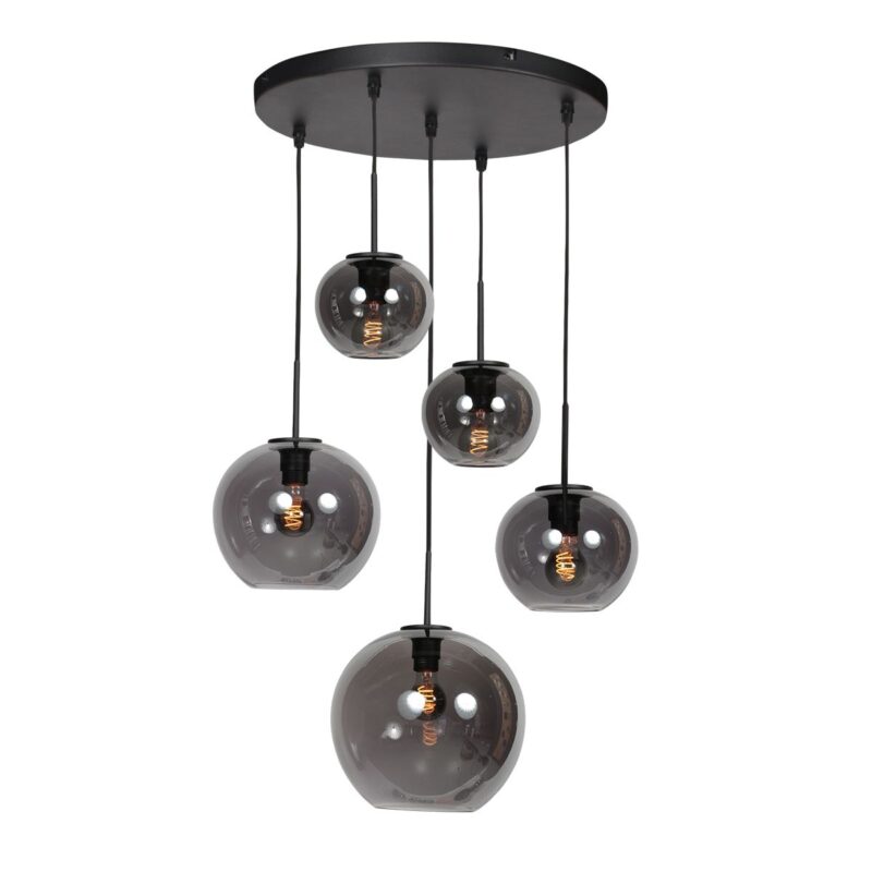 HaloSwap 4281ZW – Zwarte hanglamp met smoke glas in speels design - Afbeelding 9