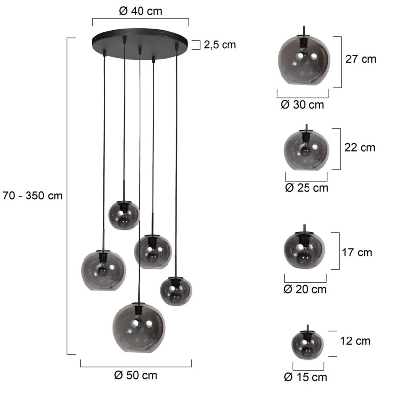 HaloSwap 4281ZW – Zwarte hanglamp met smoke glas in speels design - Afbeelding 6
