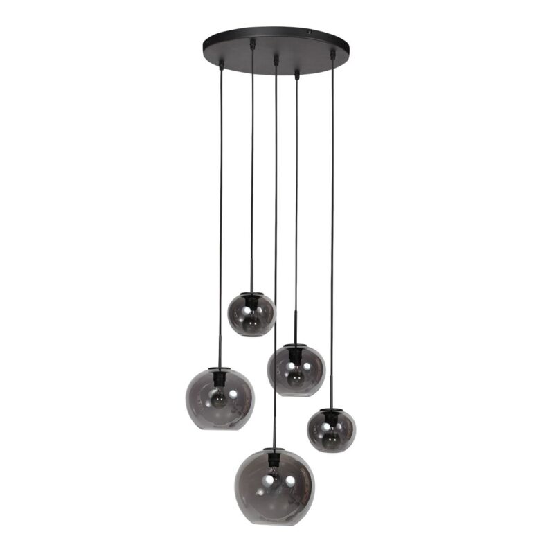 HaloSwap 4281ZW – Zwarte hanglamp met smoke glas in speels design