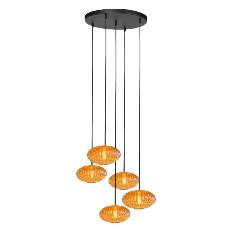 HaloSwap 4283ZW – Zwarte hanglamp met warme amberkleurige glazen - Afbeelding 2
