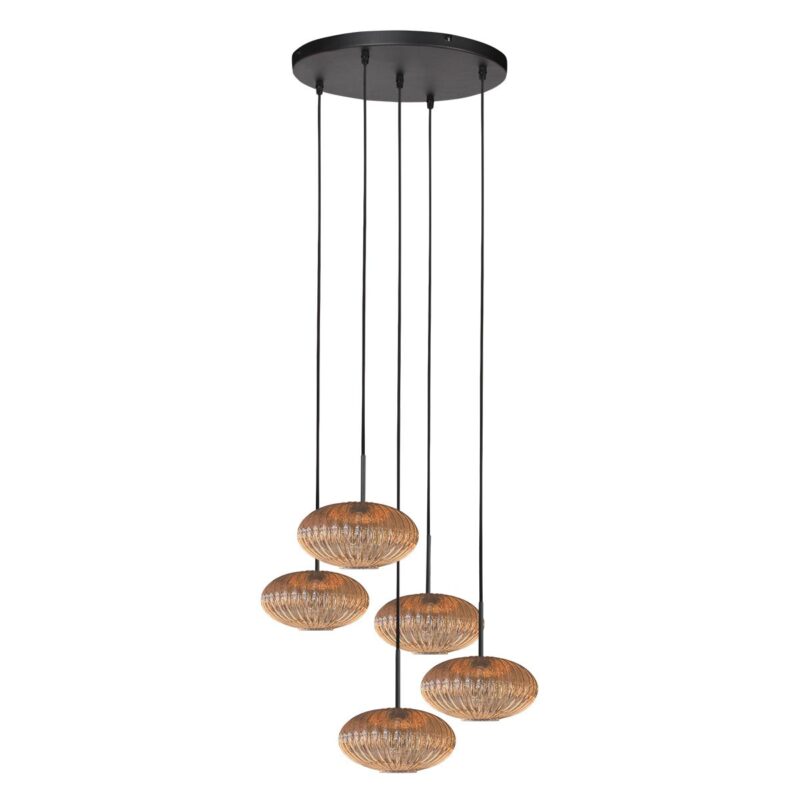HaloSwap 4283ZW – Zwarte hanglamp met warme amberkleurige glazen