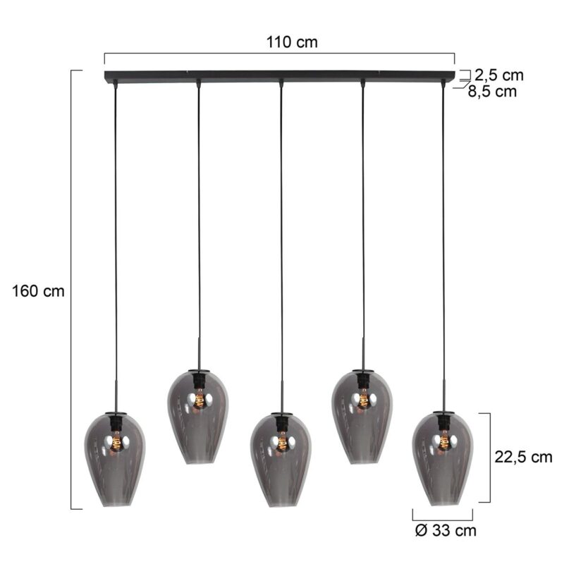 HaloSwap 4284ZW – Black elongated pendant lamp with stylish smoke glasses - Image 6