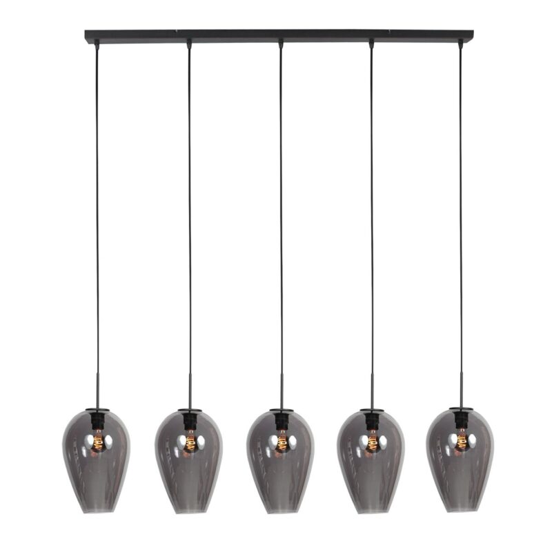 HaloSwap 4284ZW – Zwarte langwerpige hanglamp met stijlvolle smoke glazen - Afbeelding 7