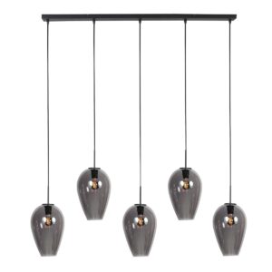 HaloSwap 4284ZW – Zwarte langwerpige hanglamp met stijlvolle smoke glazen