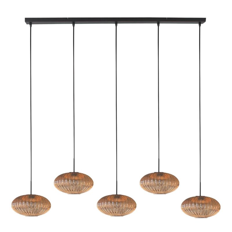 HaloSwap 4286ZW – Zwarte langwerpige hanglamp met warme amberkleurige glazen - Afbeelding 2