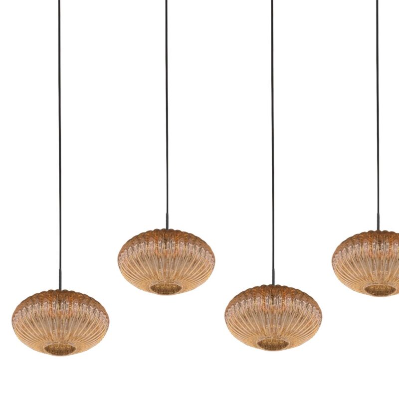 HaloSwap 4286ZW – Zwarte langwerpige hanglamp met warme amberkleurige glazen - Afbeelding 8