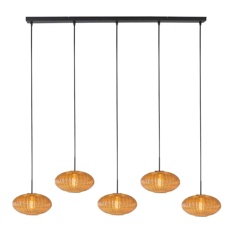 HaloSwap 4286ZW – Zwarte langwerpige hanglamp met warme amberkleurige glazen