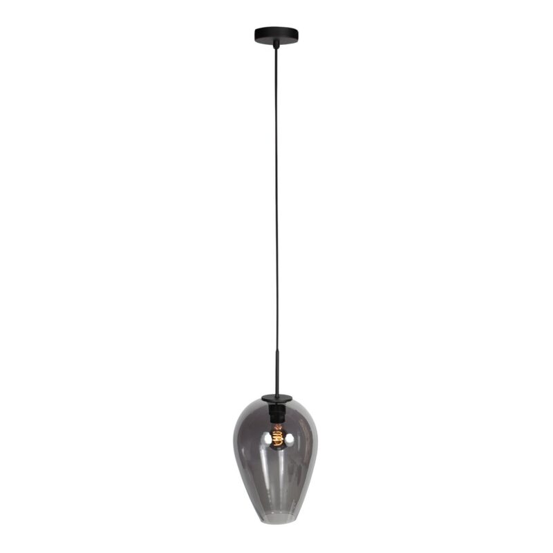 HaloSwap 4289ZW – Zwarte hanglamp met druppelvormig smoke glas van Ø22,5 cm - Afbeelding 7