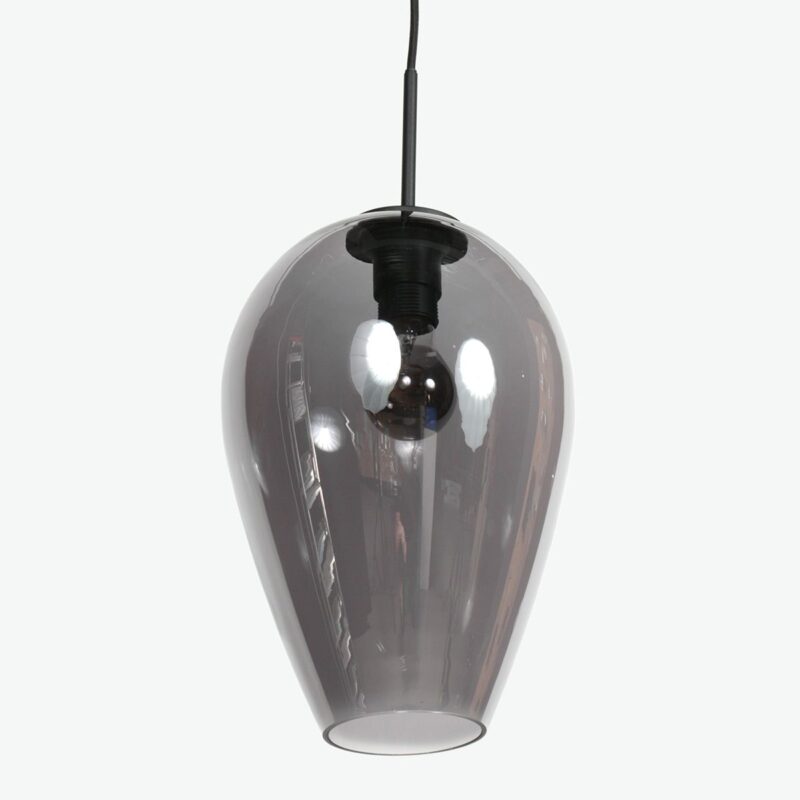 HaloSwap 4289ZW – Zwarte hanglamp met druppelvormig smoke glas van Ø22,5 cm - Afbeelding 8