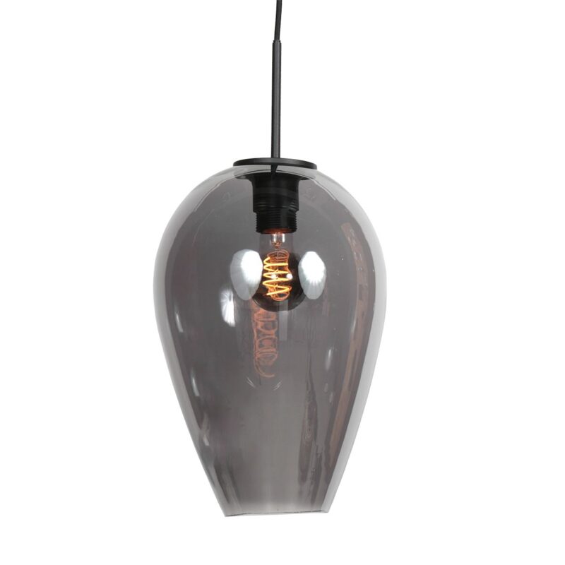 HaloSwap 4289ZW – Zwarte hanglamp met druppelvormig smoke glas van Ø22,5 cm - Afbeelding 3