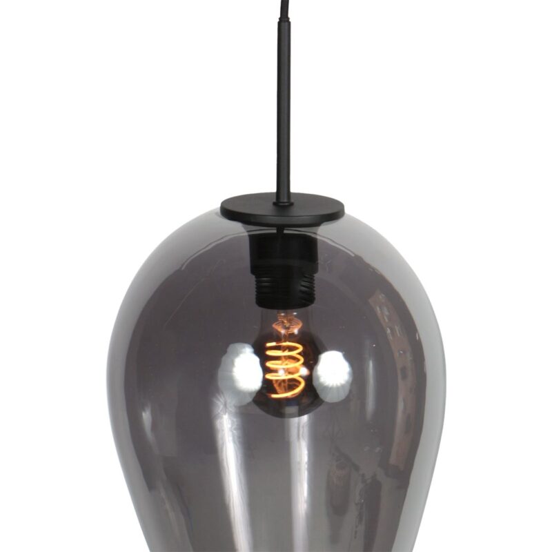 HaloSwap 4289ZW – Zwarte hanglamp met druppelvormig smoke glas van Ø22,5 cm - Afbeelding 4