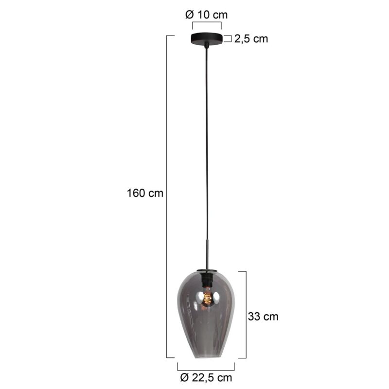 HaloSwap 4289ZW – Zwarte hanglamp met druppelvormig smoke glas van Ø22,5 cm - Afbeelding 6