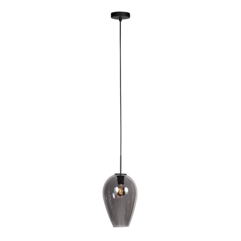 HaloSwap 4289ZW – Zwarte hanglamp met druppelvormig smoke glas van Ø22