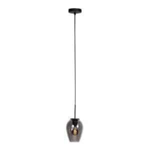 HaloSwap 4290ZW – Zwarte hanglamp met druppelvormig smoke glas van Ø15 cm