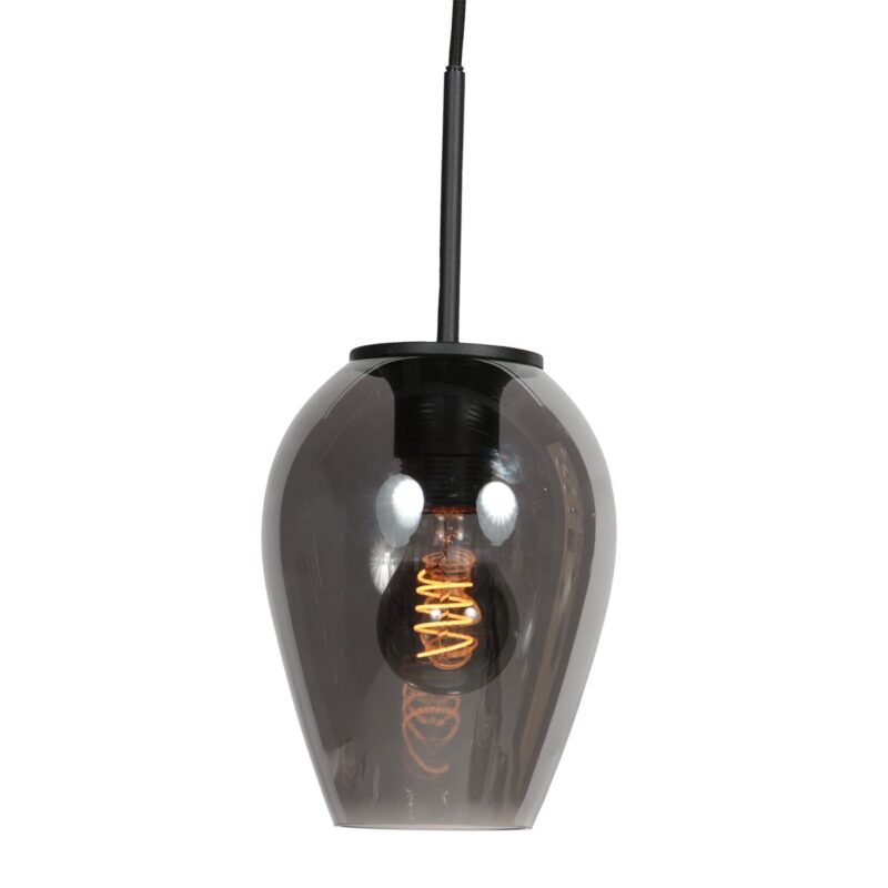 HaloSwap 4290ZW – Zwarte hanglamp met druppelvormig smoke glas van Ø15 cm - Afbeelding 3