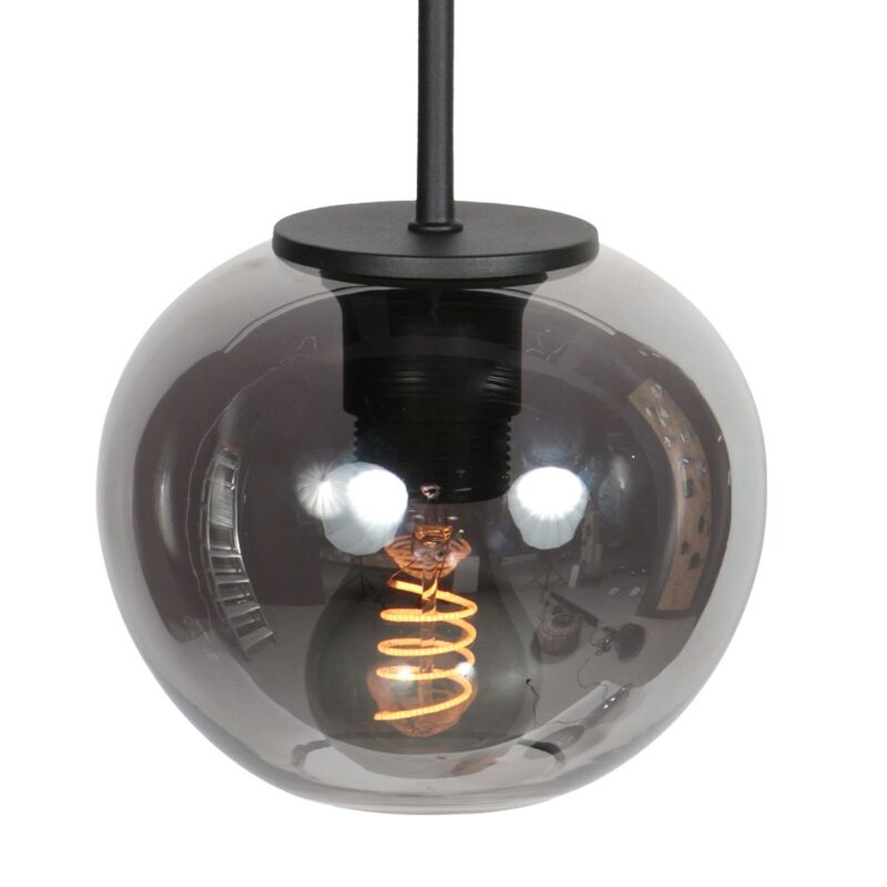 HaloSwap 4291ZW – Zwarte hanglamp met stijlvol smoke-kleurig glas - Afbeelding 4