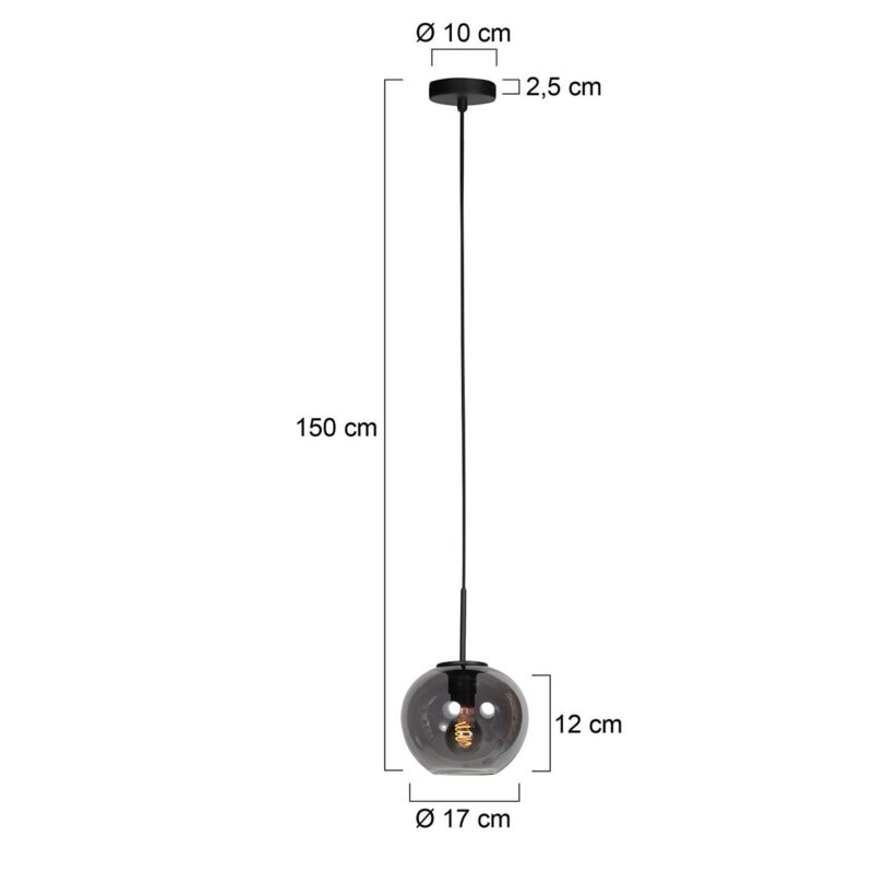 HaloSwap 4291ZW – Zwarte hanglamp met stijlvol smoke-kleurig glas - Afbeelding 6