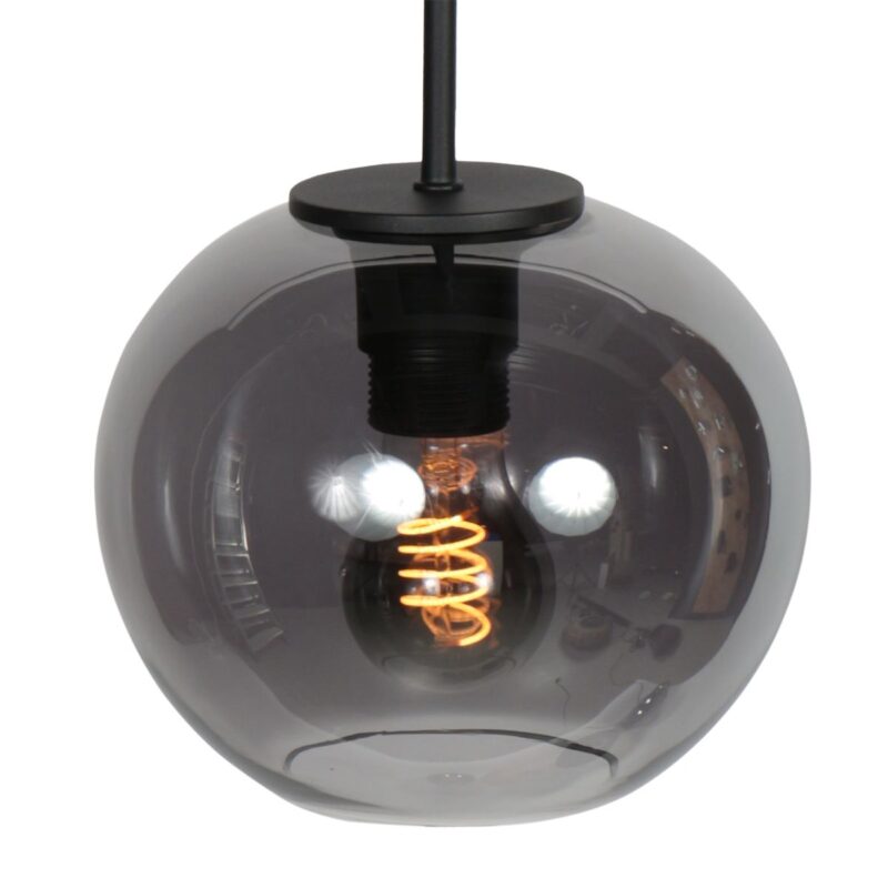 HaloSwap 4292ZW – Black pendant lamp with spherical smoke glass of Ø20 cm - Image 3