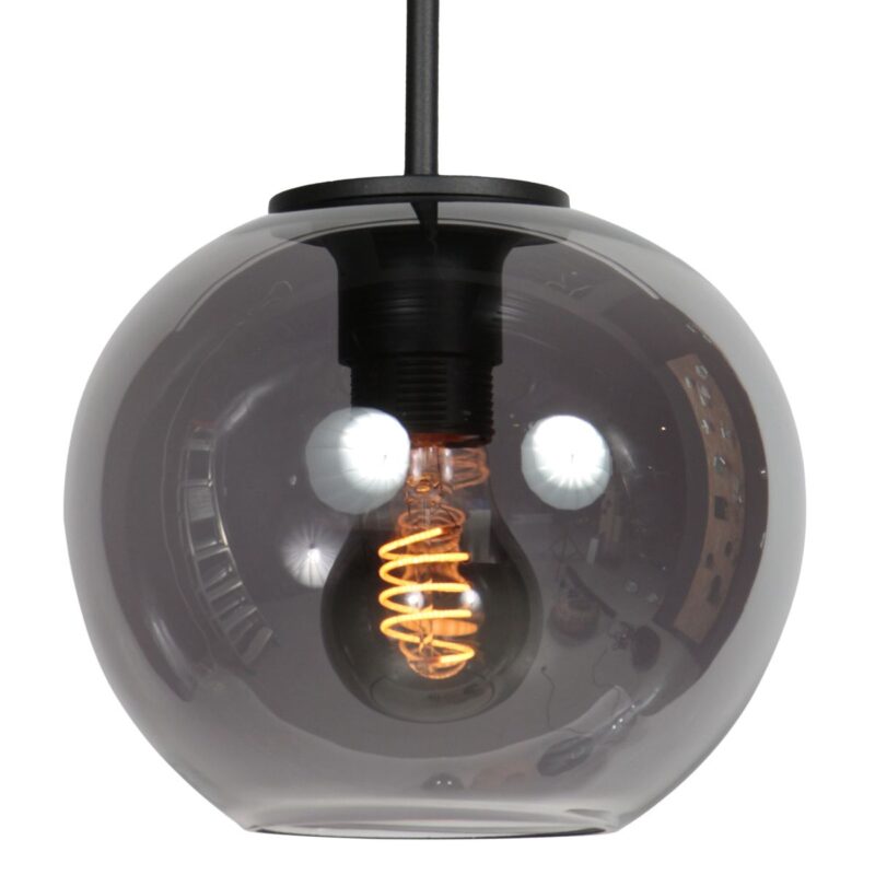HaloSwap 4292ZW – Black pendant lamp with spherical smoke glass of Ø20 cm - Image 4