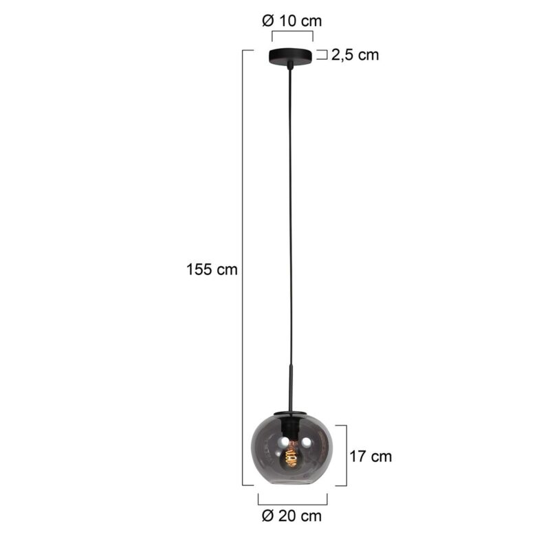 HaloSwap 4292ZW – Black pendant lamp with spherical smoke glass of Ø20 cm - Image 6