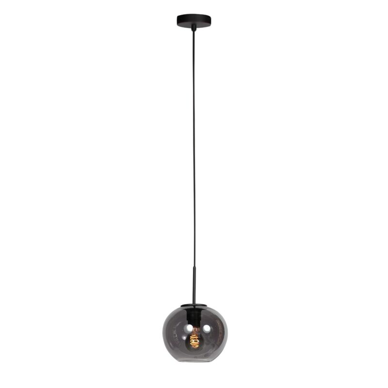 HaloSwap 4292ZW – Black pendant lamp with spherical smoke glass of Ø20 cm