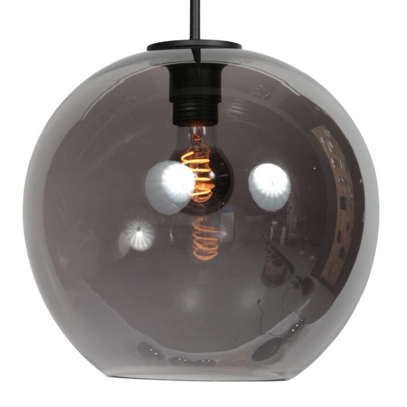 HaloSwap 4294ZW – Zwarte hanglamp met bolvormig smoke glas van Ø30 cm - Afbeelding 3