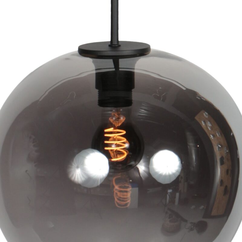 HaloSwap 4294ZW – Zwarte hanglamp met bolvormig smoke glas van Ø30 cm - Afbeelding 4