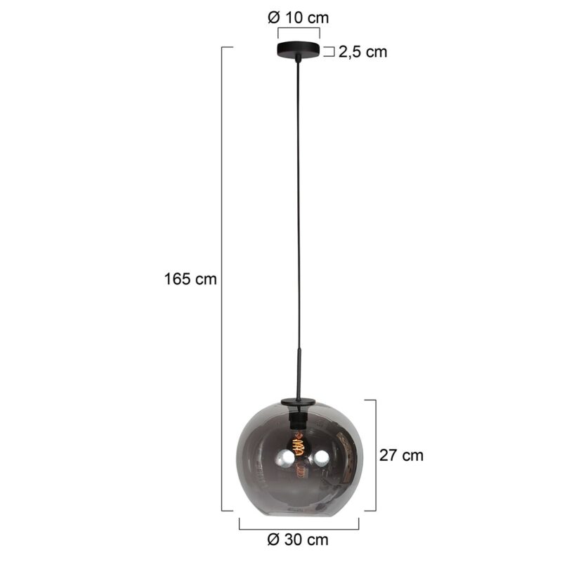 HaloSwap 4294ZW – Zwarte hanglamp met bolvormig smoke glas van Ø30 cm - Afbeelding 6