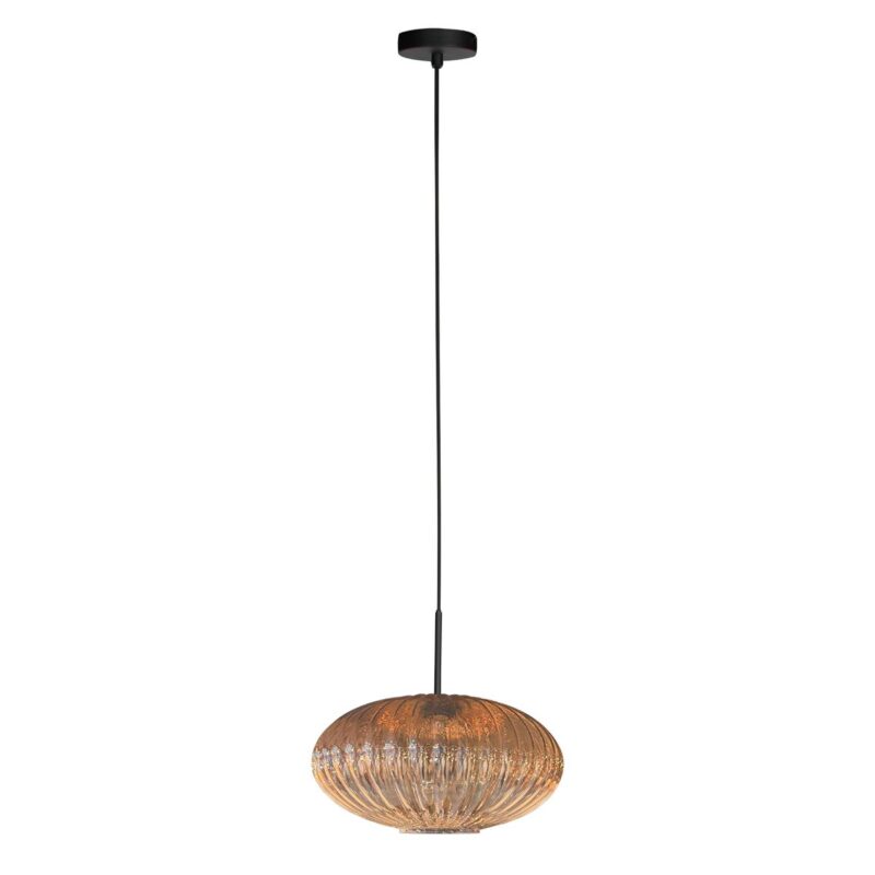 HaloSwap 4295ZW – Zwarte hanglamp met warm amberkleurig geribbeld glas - Afbeelding 2