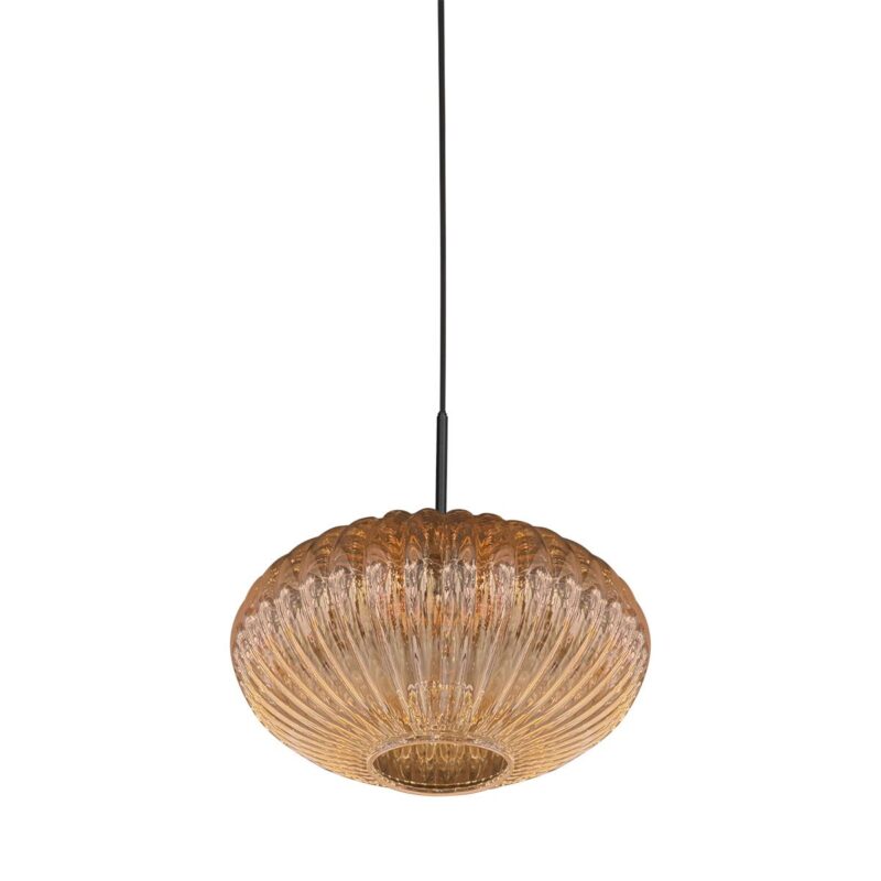 HaloSwap 4295ZW – Zwarte hanglamp met warm amberkleurig geribbeld glas - Afbeelding 8
