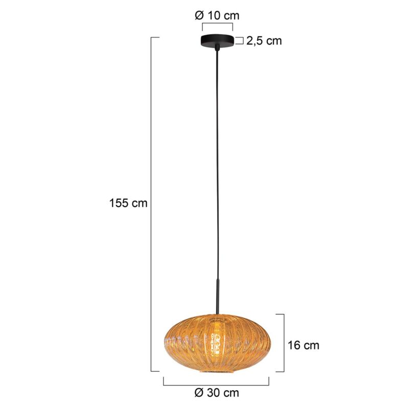 HaloSwap 4295ZW – Zwarte hanglamp met warm amberkleurig geribbeld glas - Afbeelding 6