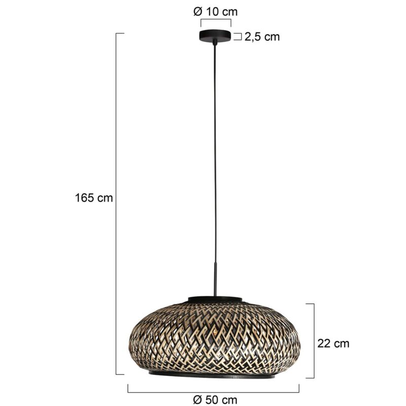 HaloSwap 4296ZW – Zwarte hanglamp met bamboe kap (Ø 50 cm) - Afbeelding 6