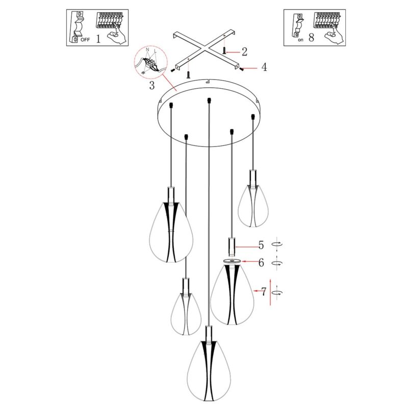 Hangl. 5-L. rond led glass smoke - Afbeelding 7