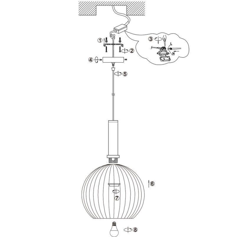 Hanglamp Aureole 3068ZW Zwart draadlamp met E27 fitting Ø45 - Afbeelding 10