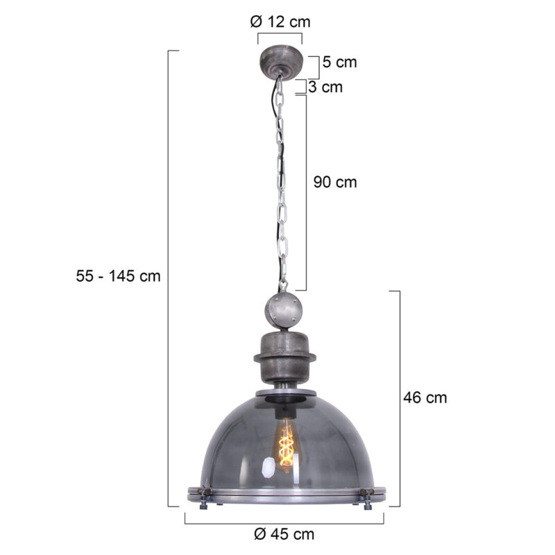 Hanglamp Bikkel 1452GR Grijs Ø45cm E27 fitting - Afbeelding 8