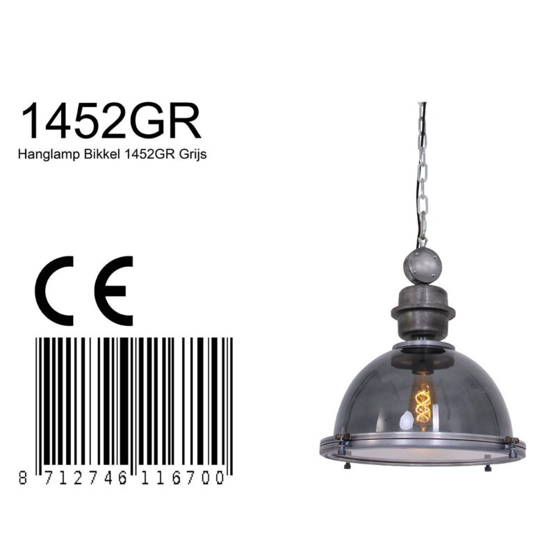 Hanglamp Bikkel 1452GR Grijs Ø45cm E27 fitting - Afbeelding 9