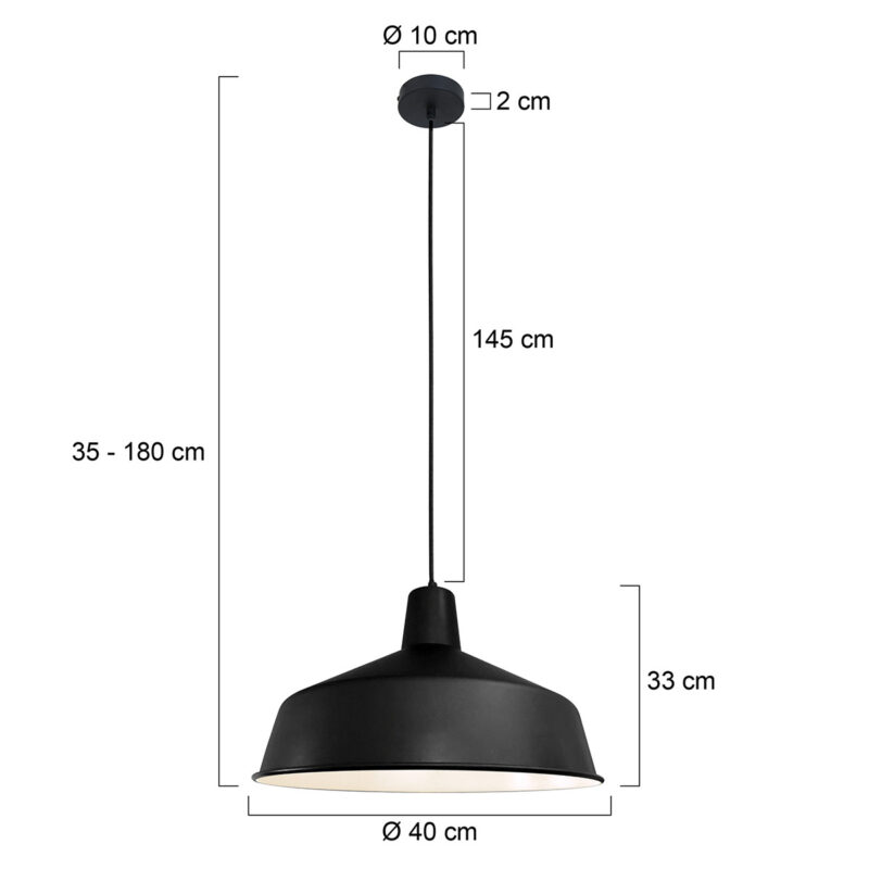 Hanglamp Black moon 1443ZW Zwart Ø40cm E27 fitting - Afbeelding 7