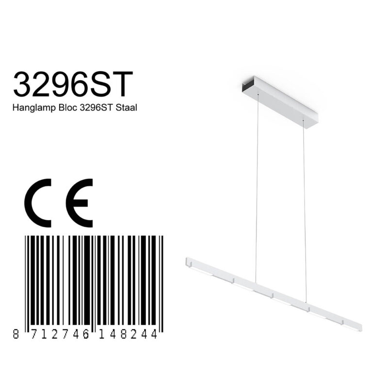 Hanglamp Bloc 3296ST Staal met Cable lift - Afbeelding 7