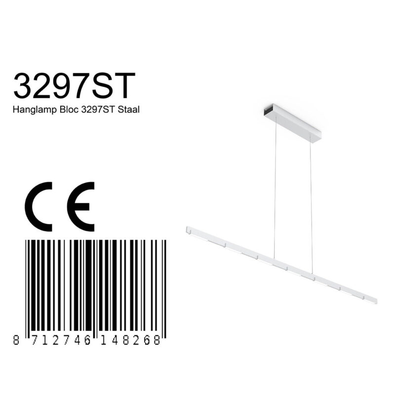 Hanglamp Bloc 3297ST Staal met Cable lift - Afbeelding 7