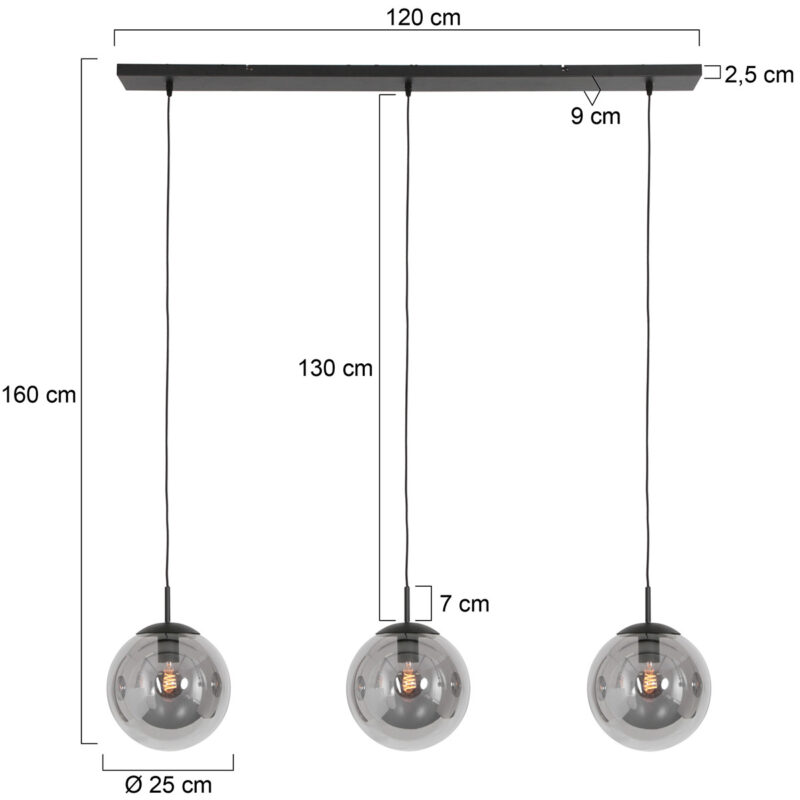 Hanglamp Bollique New 3122ZW Zwart 3 lichts E27 fitting - Afbeelding 6