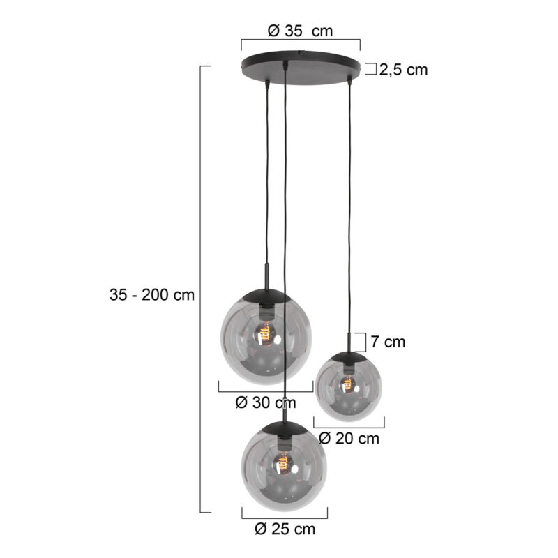 Hanglamp Bollique New 3123ZW Zwart 3lichts E27 fitting - Afbeelding 6