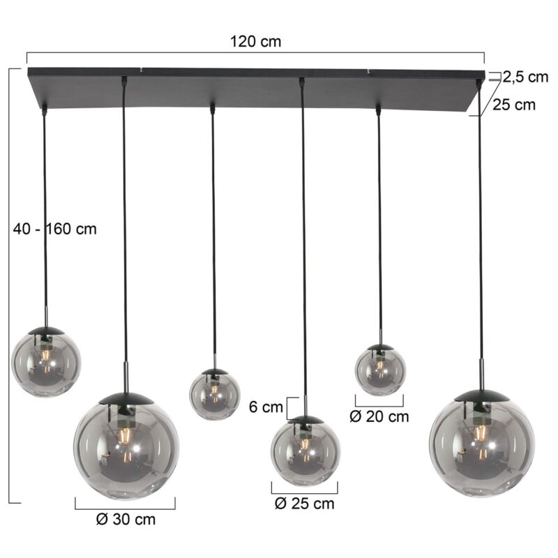 Hanglamp Bollique New 3499ZW Zwart 6 lichts E27 - Afbeelding 7